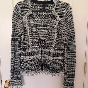 INC International Concepts Black and White Fringe Jacket